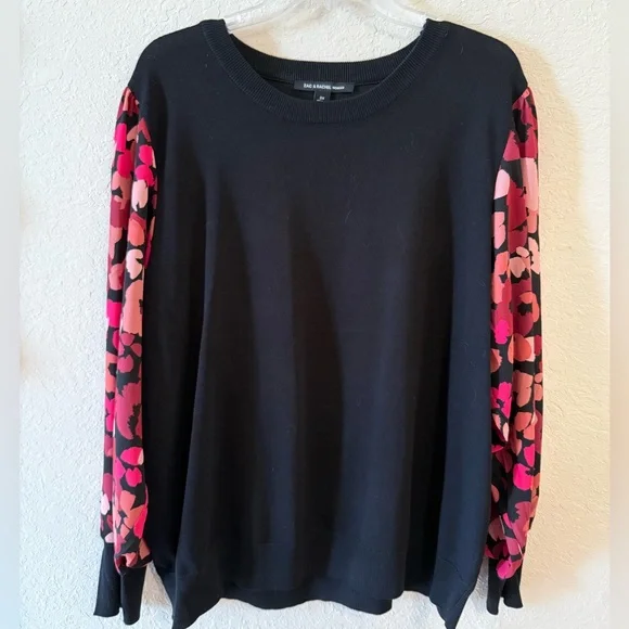 Zac & Rachel Black Pullover with Pink Floral Print Sleeves - Picture 1 of 7